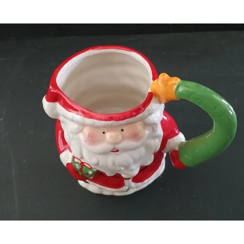 Pier 1 Santa Claus Mug Hand Painted Earthenware 16 Ounce Coffee Tea Holiday Mug